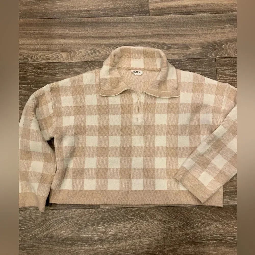 Storia Quarter Zip Collared Cropped Boxy Sweater Size Medium